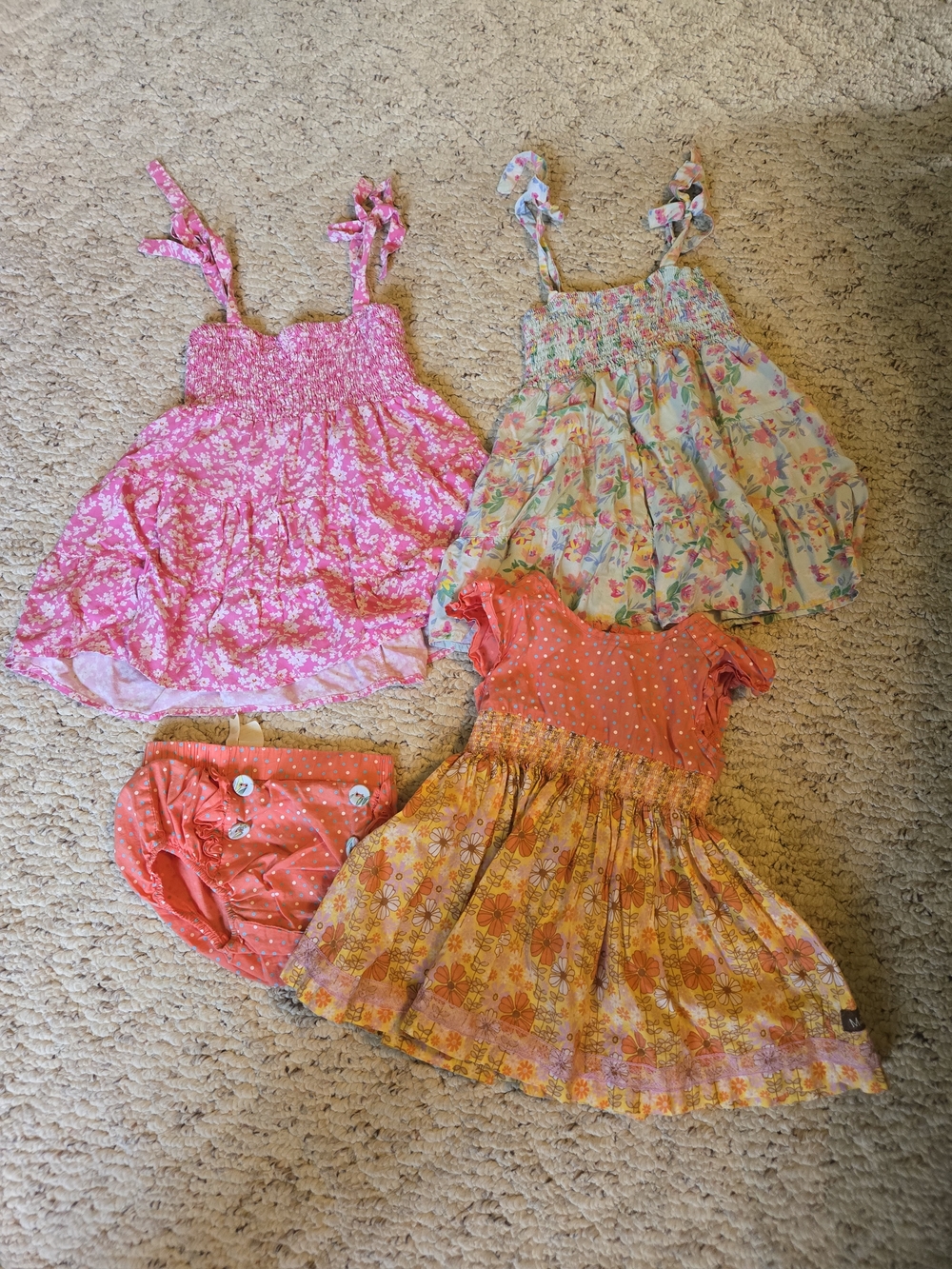 Matilda Jane Coral with Blue Floral and White Pink Polka Dot Dress 12-18 Months